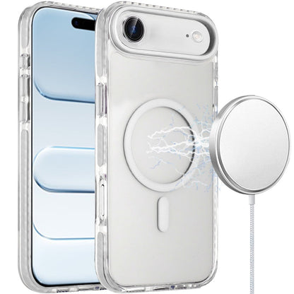 For Apple iPhone 17 Air (6.6") Transparent Hybrid with Color-Matched Magnetic Circle, Rubber TPU Frame Hard PC Shockproof Case Cover