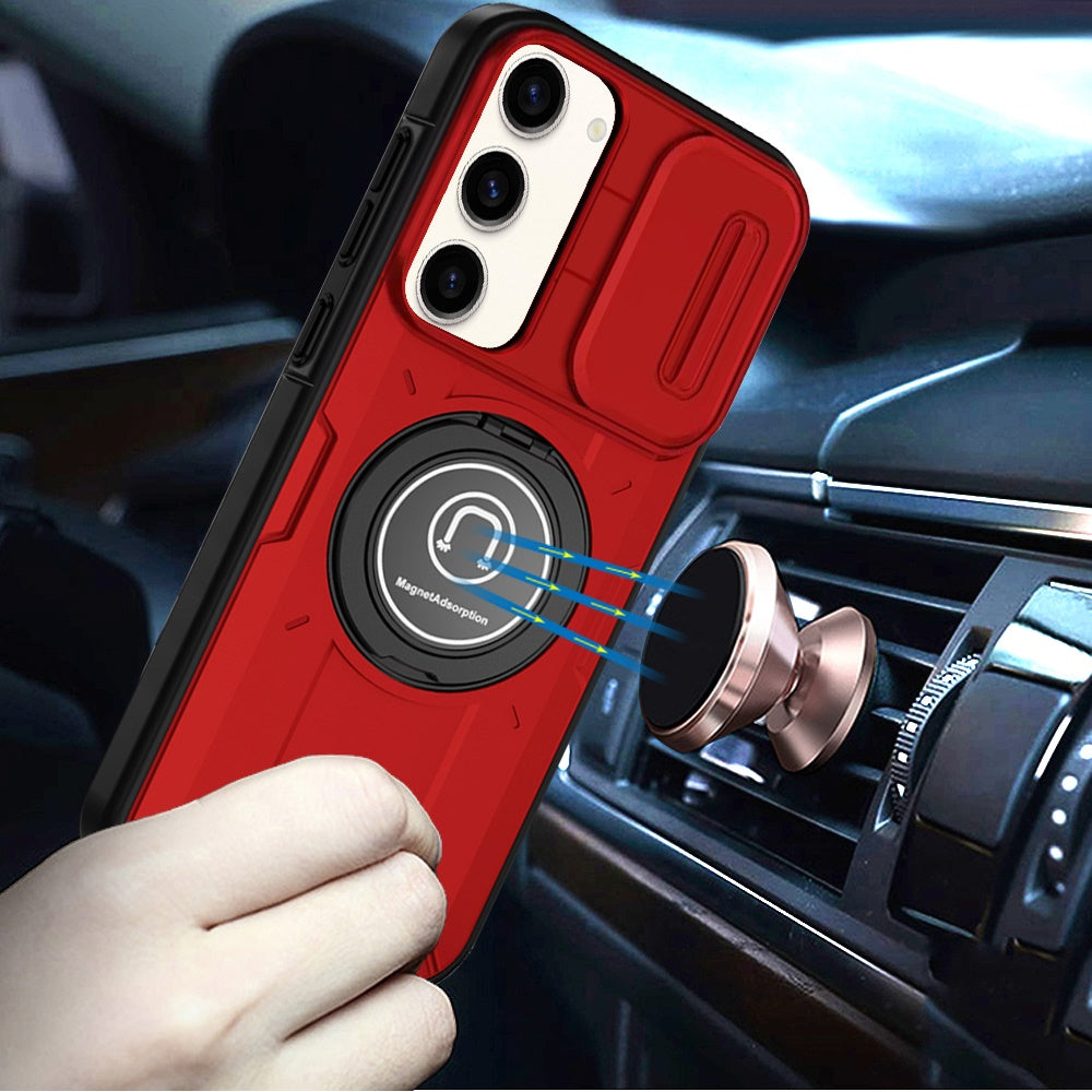 For Samsung Galaxy S24 Ultra Build in Invisible Magnetic Ring Stand with Slide Camera Protector, fit Magnetic Car Mount [Compatible with MagSafe] Case Cover
