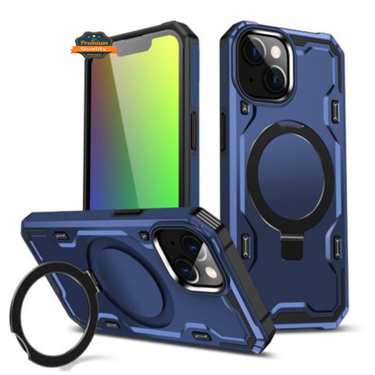 For Apple iPhone 15 (6.1") Hybrid Magnetic Ring Stand Invisible Foldable Military Grade Shockproof Fit with Magsafe  Phone Case Cover