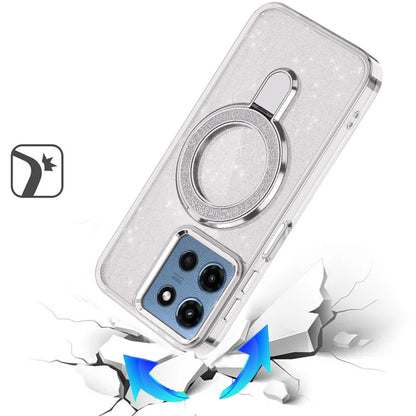 For Motorola Moto G Stylus 5G 2025 Transparent Glitter Bling Case with Rotating Magnetic Ring Stand, Shockproof Hybrid Case Cover