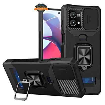 For Motorola Moto G Power 5G 2026 Wallet Case with Slide Camera Protector, Credit Card Slot, Ring Sand, Magnetic Car Mount Case Cover