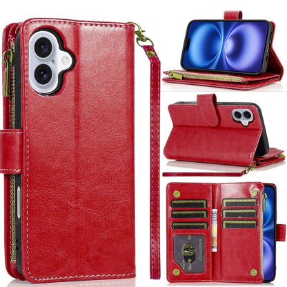 For Apple iPhone 17 (6.3") Leather Wallet Case with Zipper, 9 Card Slots, Cash Pocket, Stand & Strap, Clutch Pouch Design Case Cover