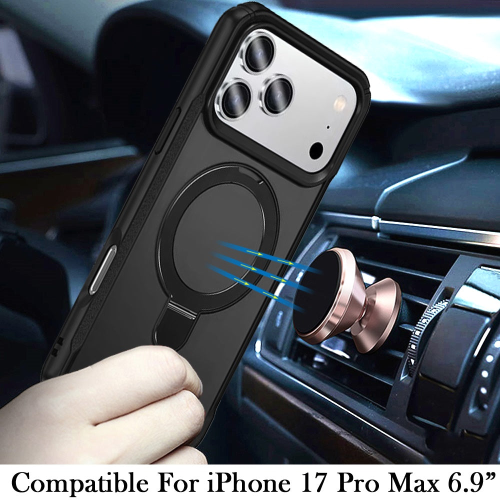 For Apple iPhone 17 Pro Max (6.9") Matte Finish Magnetic Ring Hybrid Protective Invisible Kickstand Magsafe Compatible Case Cover