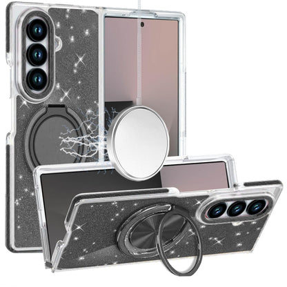 For Samsung Galaxy Z Fold 7 Slim Bling Glitter Sparkly Shimmer Hybrid with Magnetic Ring and 360° Rotational Stand [Compatible with Magsafe] Case Cover