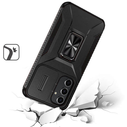 For Samsung Galaxy S24 Camera Cover Phone Case with Magnetic Rotation Ring Stand [Military Grade] Hybrid Hard TPU Shockproof Case Cover Black