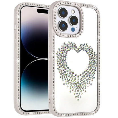 For iPhone 14 Pro Max (6.7") Angel Hearts Glitter Shimmer Diamond Edge Hybrid Drop Protection Shockproof Design Case Cover