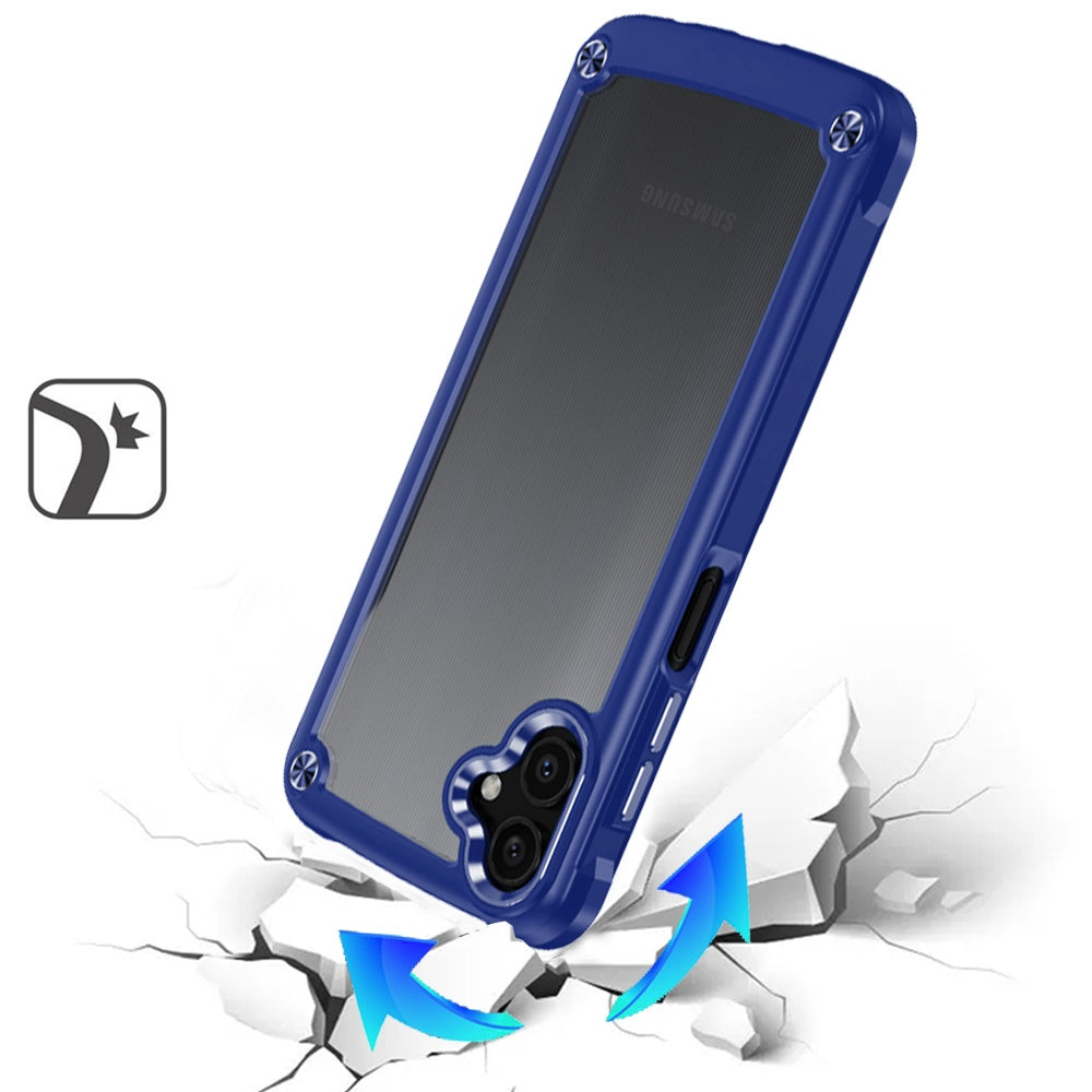For Samsung Galaxy A06 Hybrid Transparent Rubber with Metal Buttons & Camera Edges Hard TPU Corner Bumper Case Cover