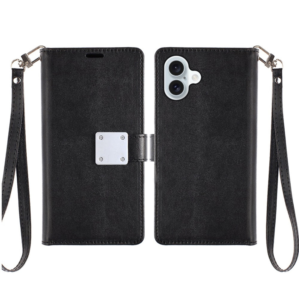 For Apple iPhone 17 (6.3") Wallet Case with ID/ Card Holder, Wristlet Strap, Magnetic TPU Protective Shockproof Folio Flip Case Cover