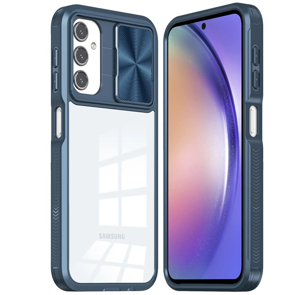 For Samsung Galaxy S24+ Plus Hybrid Cases with Sliding Camera Cover Transparent Shockproof Bumper TPU Protective Case Cover Pink/Blue