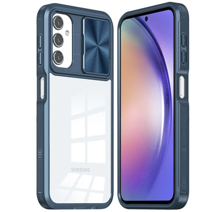 For Samsung Galaxy S24+ Plus Hybrid Cases with Sliding Camera Cover Transparent Shockproof Bumper TPU Protective Case Cover Pink/Blue