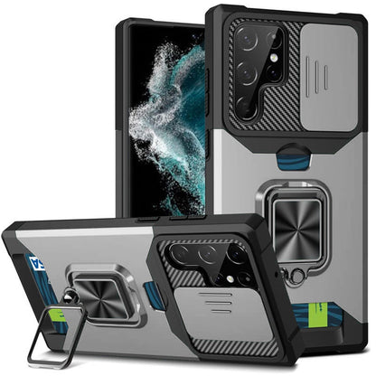 For Motorola Moto G 5G /Moto G 2025 Wallet Case with Ring Stand & Slide Camera Cover Back Credit Card Slot Holder, Military Grade Case Cover Silver