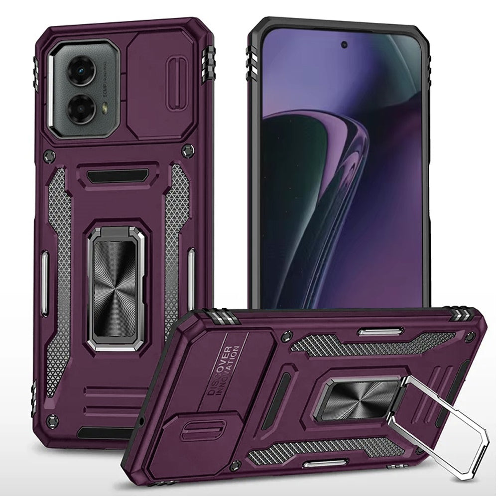 For Samsung Galaxy A37 Tough Hybrid Case with Movable Camera Window & Metal Ring Stand Shockproof Case Cover