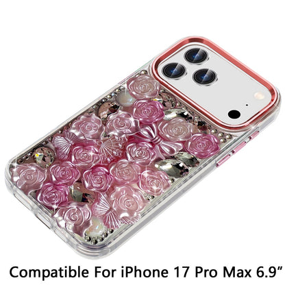 For Apple iPhone 17 Pro Max (6.9") Muti-Color Floral Fashion Bling Crystal 3D Full Diamonds Stones Sparkle Rhinestone Glitter Hybrid Case Cover