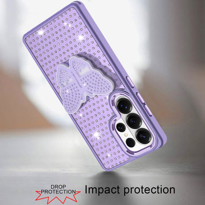 For Samsung Galaxy S26 Ultra Butterfly Moveable Grip 3D Pop Stand Full Diamond Bling Sparkling TPU Fashion Hybrid Case Cover