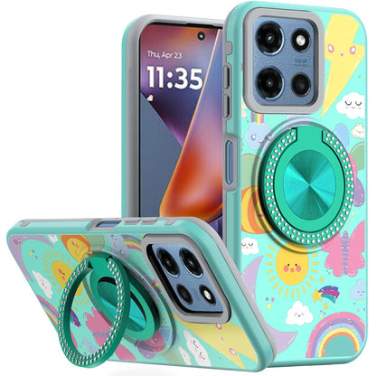 For Motorola Moto G Play 5G 2026 Pattern Design Hybrid with Invisible Ring Stand & Magnetic Back, Shockproof Protective Grip Case Cover