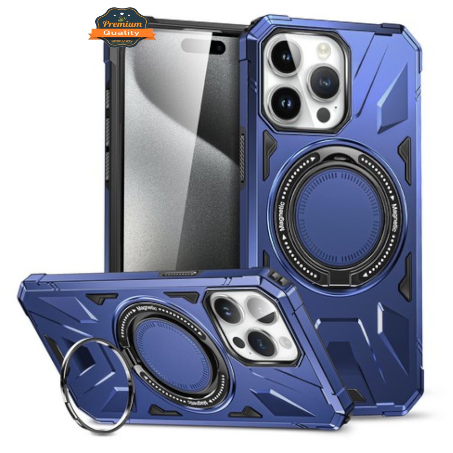 For Apple iPhone 16 (6.1") Tough Shockproof Hybrid with Magnetic Ring Stand Compatible with MagSafe TPU + PC Protective Case Cover