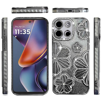 For Samsung Galaxy S26 Ultra Luxury Flower Design Sparkle Glitter Diamond Rhinestone Shimmer Bling Plating Thick TPU Hard PC Case Cover