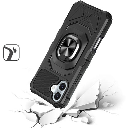 For Apple iPhone 16 (6.1") Hybrid Dual Layer with Rotate Magnetic Ring Stand Holder Kickstand, Rugged Shockproof Case Cover