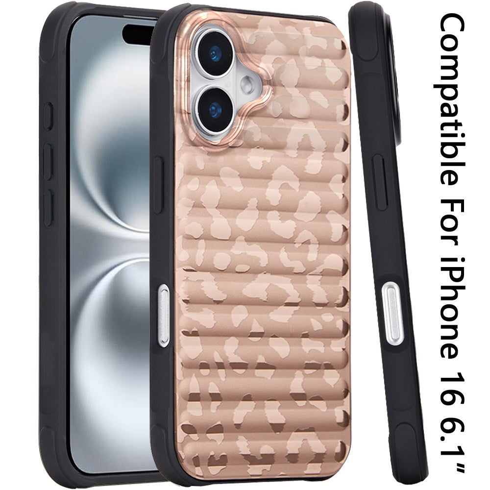For iPhone 16 (6.1") Chrome Leopard Magnetic Hybrid Shockproof Protection Design Secure Grip Stylish Durable Finish Case Cover Rose Gold Leopard