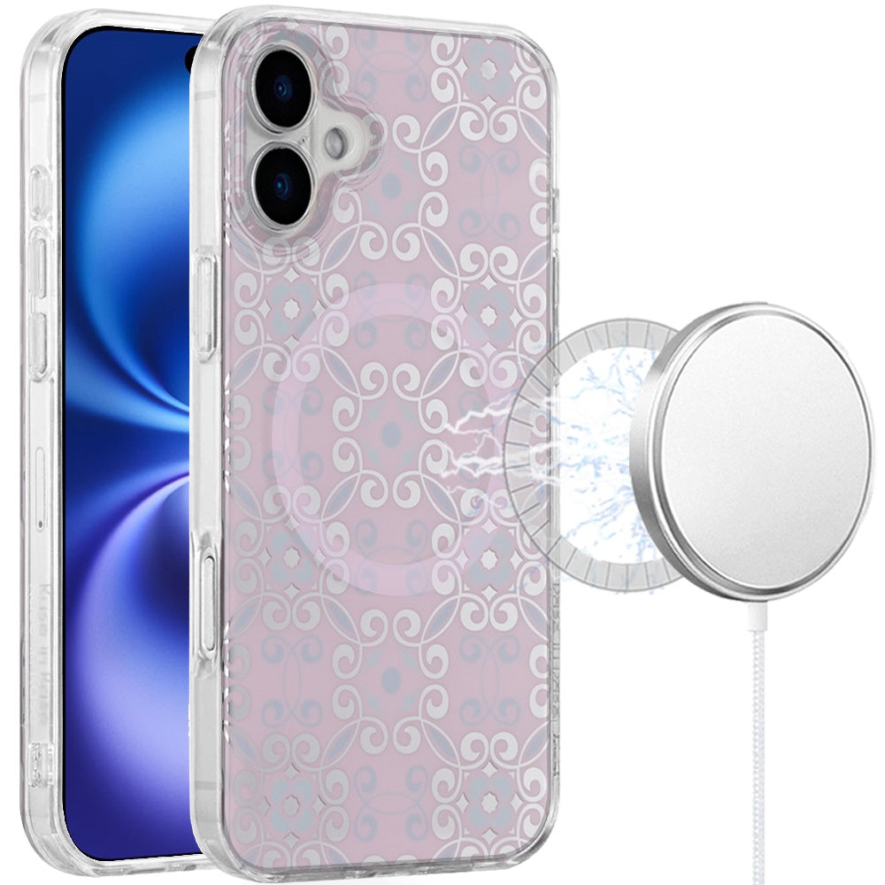 For Apple iPhone 17 Stylish Pattern Fashion IMD Printed Design TPU Double Layer Slim Shockproof with Magnetic Back Case Cover Flowers Purple Gradient