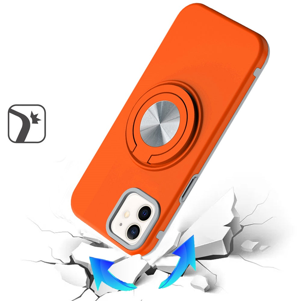 For Apple iPhone 11 Metal Matte Hybrid with Invisible Rotational Ring Stand, Car Mount Friendly, Military Grade Slim Fit Sturdy Case Cover Cosmic Orange