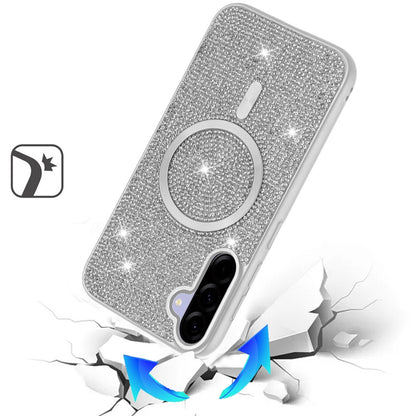 For Samsung Galaxy A37 Sparkly Diamond Bling Case Rhinestone Skin Hybrid with Magnetic Circle, MagSafe Compatible Case Cover