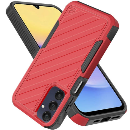 For Samsung Galaxy A15 5G Premium Hybrid Rugged lined Shockproof Textured 2-in-1 Non-Slip Hard PC & TPU Non Slip Tough Case Cover Red+Black
