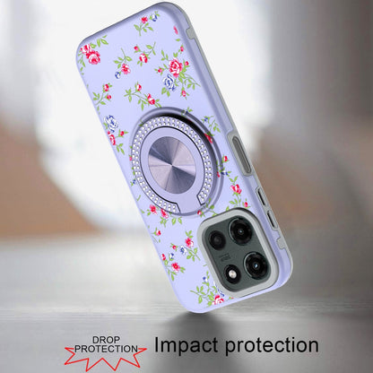 For Motorola Edge 2025 Pattern Design Hybrid with Invisible Ring Stand & Magnetic Back, Shockproof Protective Grip Case Cover