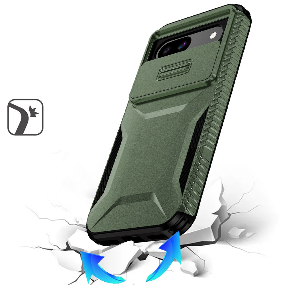 For Google Pixel 9A Slim Fit Shockproof Hybrid with Slide Camera Window Covering, Rugged Tpu Silicone Hard PC Bumper Case Cover