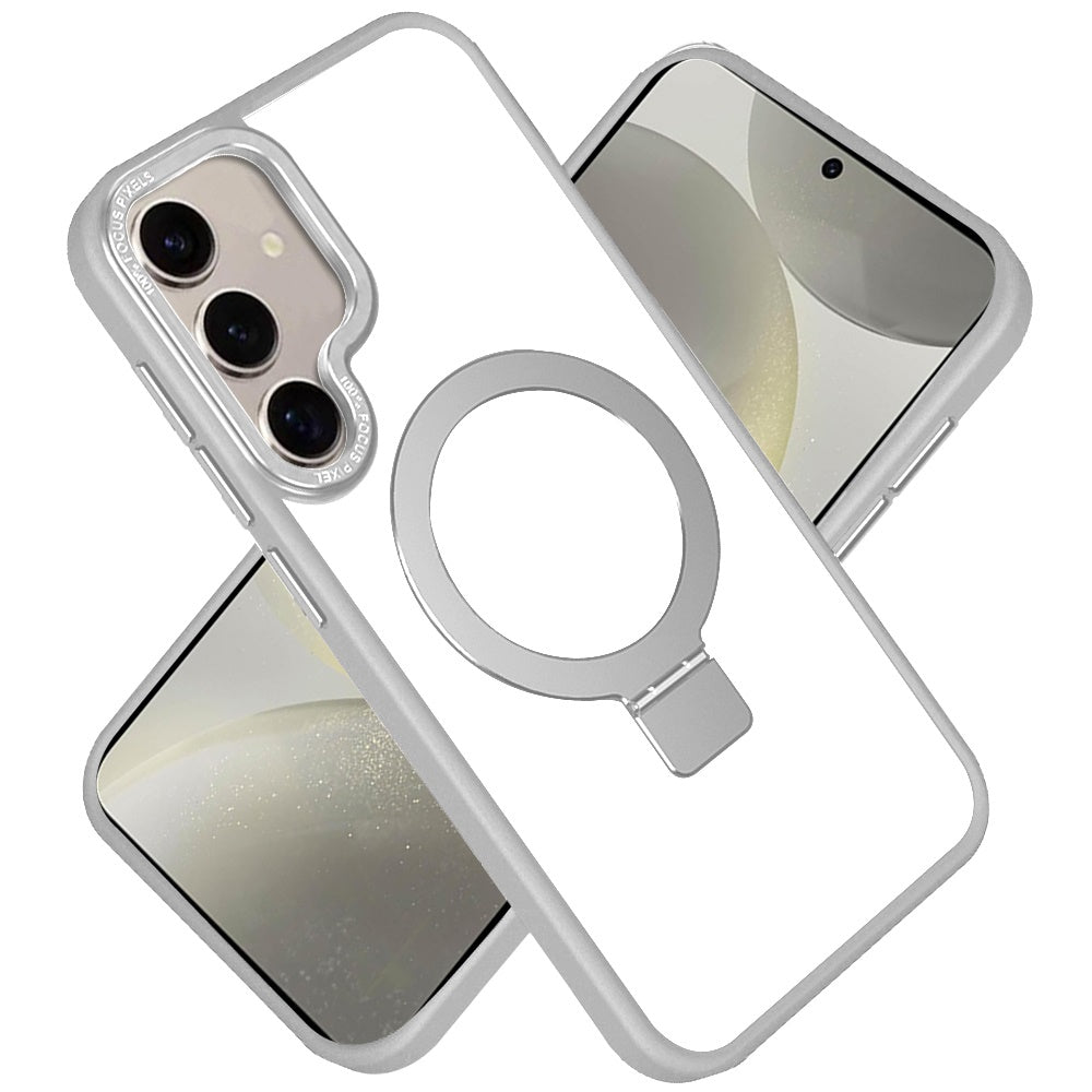For Apple iPhone 17E /16E Magnetic Metal Matte with Built-in MagSafe Stand, Hybrid Shockproof Armor, TPU Frame Case Cover Clear