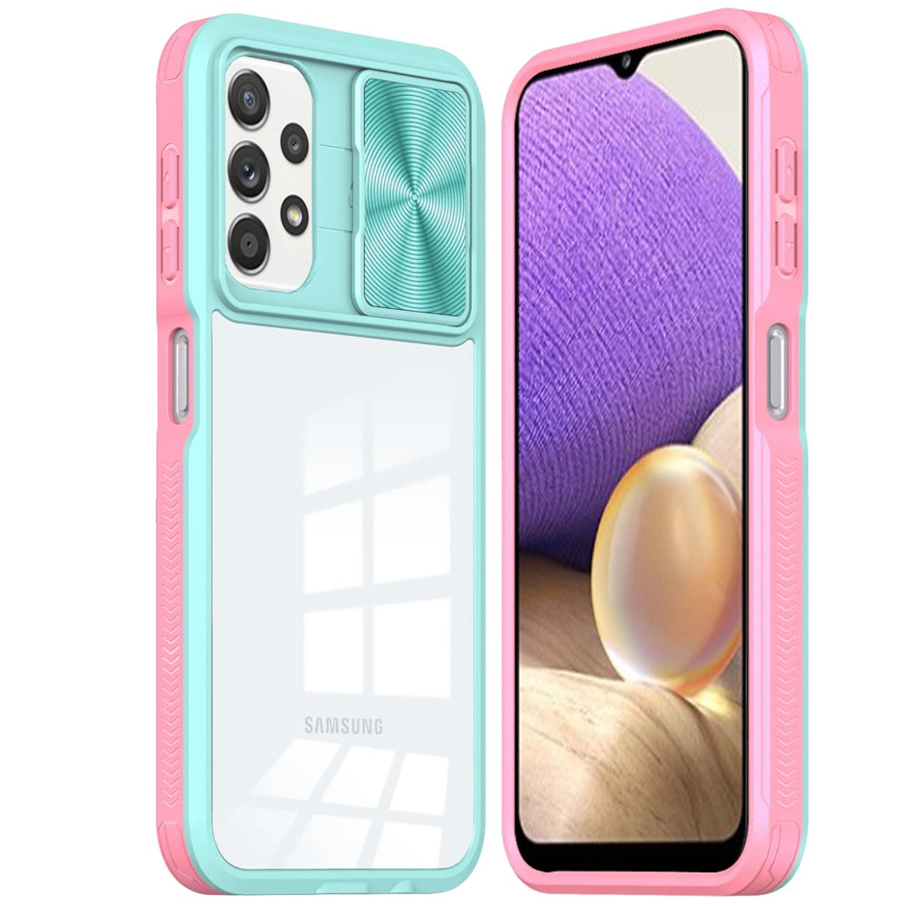 For Samsung Galaxy A32 5G Hybrid Cases with Sliding Camera Cover Transparent Shockproof Bumper TPU Protective Case Cover