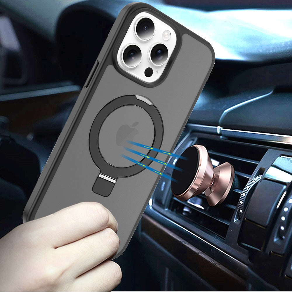For Apple iPhone 13 Pro Magnetic Circle Back with Ring Stand Full Rotation Matte Hybrid Shockproof Case Cover