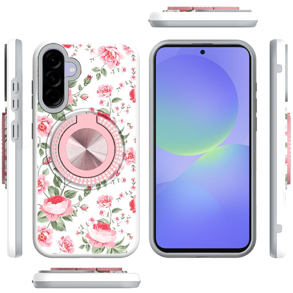 For Samsung Galaxy A36 Pattern Design Hybrid with Invisible Ring Stand & Magnetic Back, Shockproof Protective Grip Case Cover