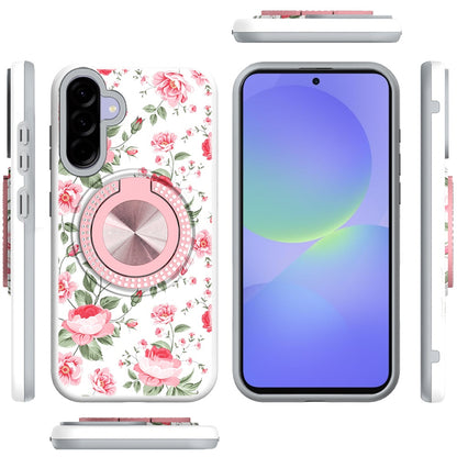 For Samsung Galaxy A36 Pattern Design Hybrid with Invisible Ring Stand & Magnetic Back, Shockproof Protective Grip Case Cover