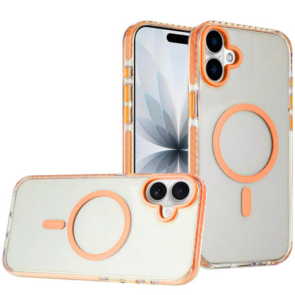 For Apple iPhone 17 (6.3") Transparent Hybrid with Color-Matched Magnetic Circle, Rubber TPU Frame Hard PC Shockproof Case Cover Cosmic Orange