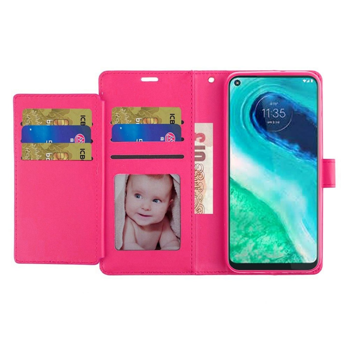 Phone Case for Samsung Galaxy S24 Ultra Wallet Credit Card Holder Leather Grip Shockproof Hybrid Protective Style Durable Flip Pouch Cover Hot pink