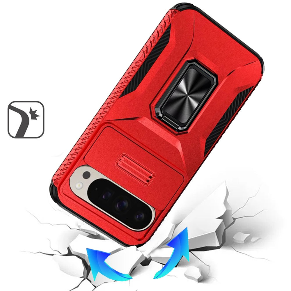 For Google Pixel 10 /Pixel 10 Pro Case, Camera Cover with Magnetic Rotation Ring Stand, Military Grade Hybrid Hard TPU Shockproof Case Cover