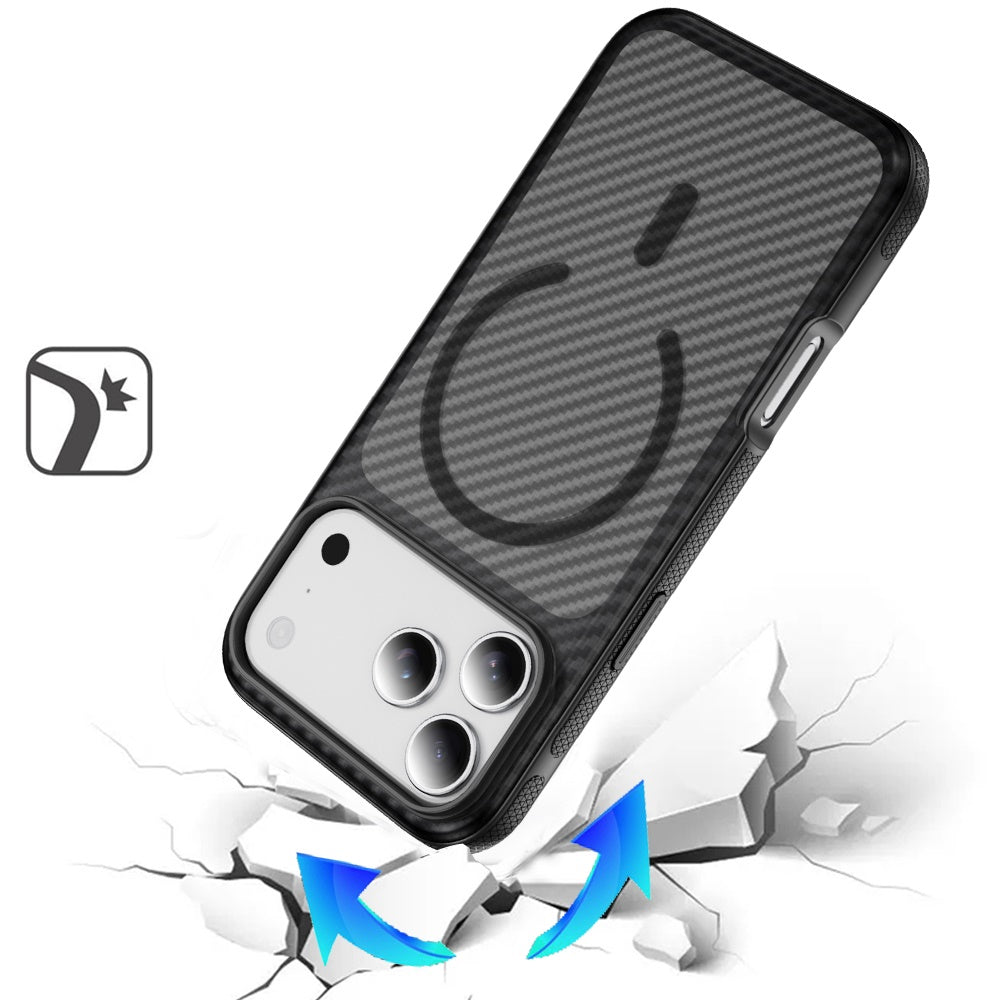 For Samsung Galaxy S26 Ultra Thick Carbon Design Magnetic Hybrid Drop Protection with Metallic Buttons & MagSafe Compatible Case Cover Black