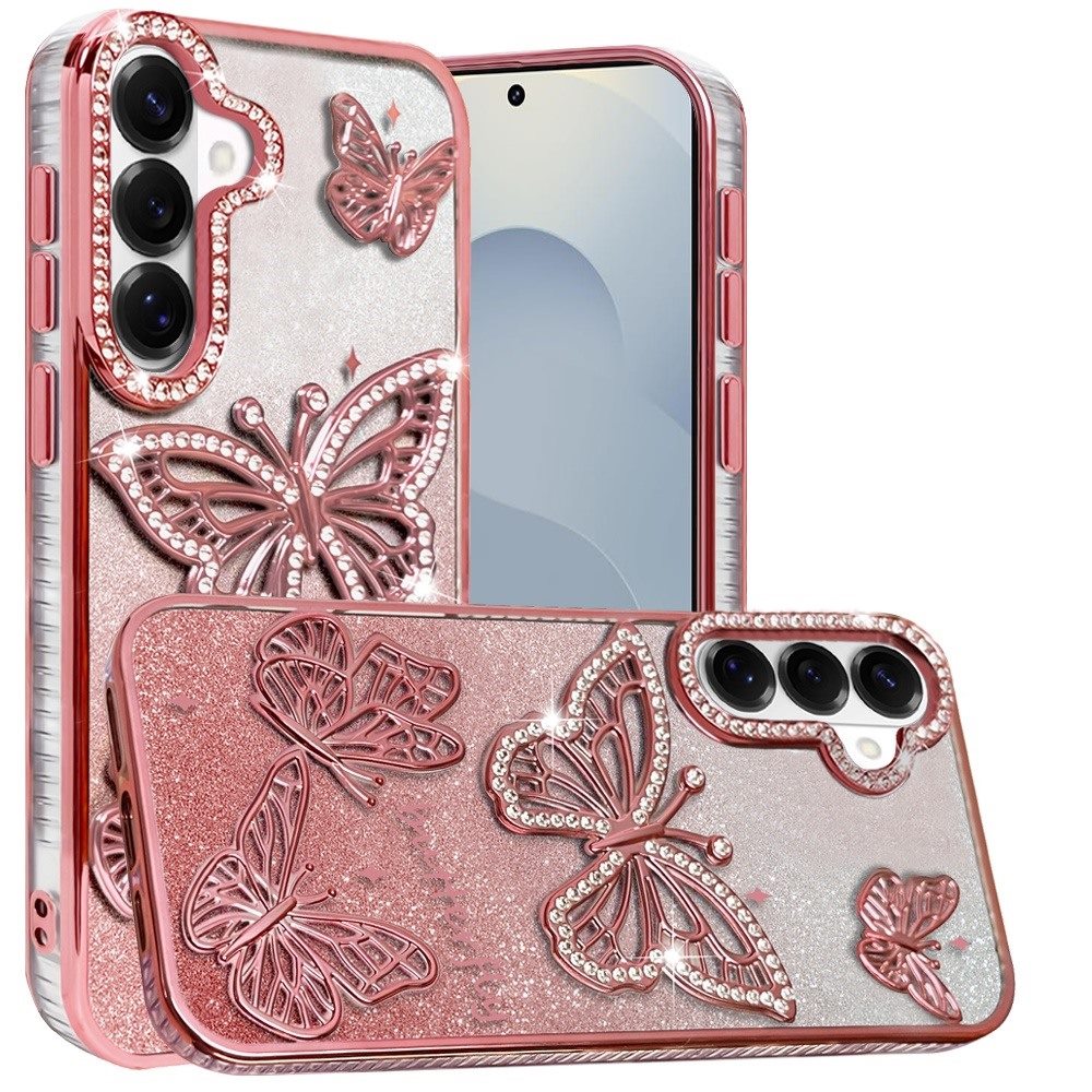 For Samsung Galaxy S26 Luxury Butterfly Sparkle Glitter Diamond Crystal Rhinestone Shimmer Bling Plating Thick TPU Hard PC Case Cover
