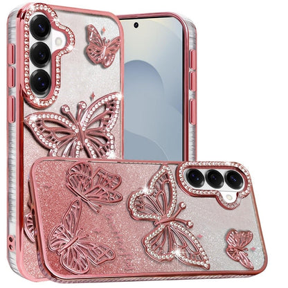 For Samsung Galaxy S26+ / S26 Plus Luxury Butterfly Sparkle Glitter Diamond Crystal Rhinestone Shimmer Bling Plating Thick TPU Hard PC Case Cover