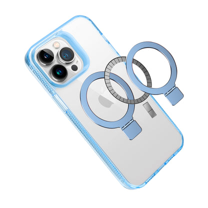 For Apple iPhone 17E /16E Transparent Magnetic Ring Circle Stand with MagSafe Compatible Hybrid Dotted Edged Hard PC Shockproof Case Cover Light Blue