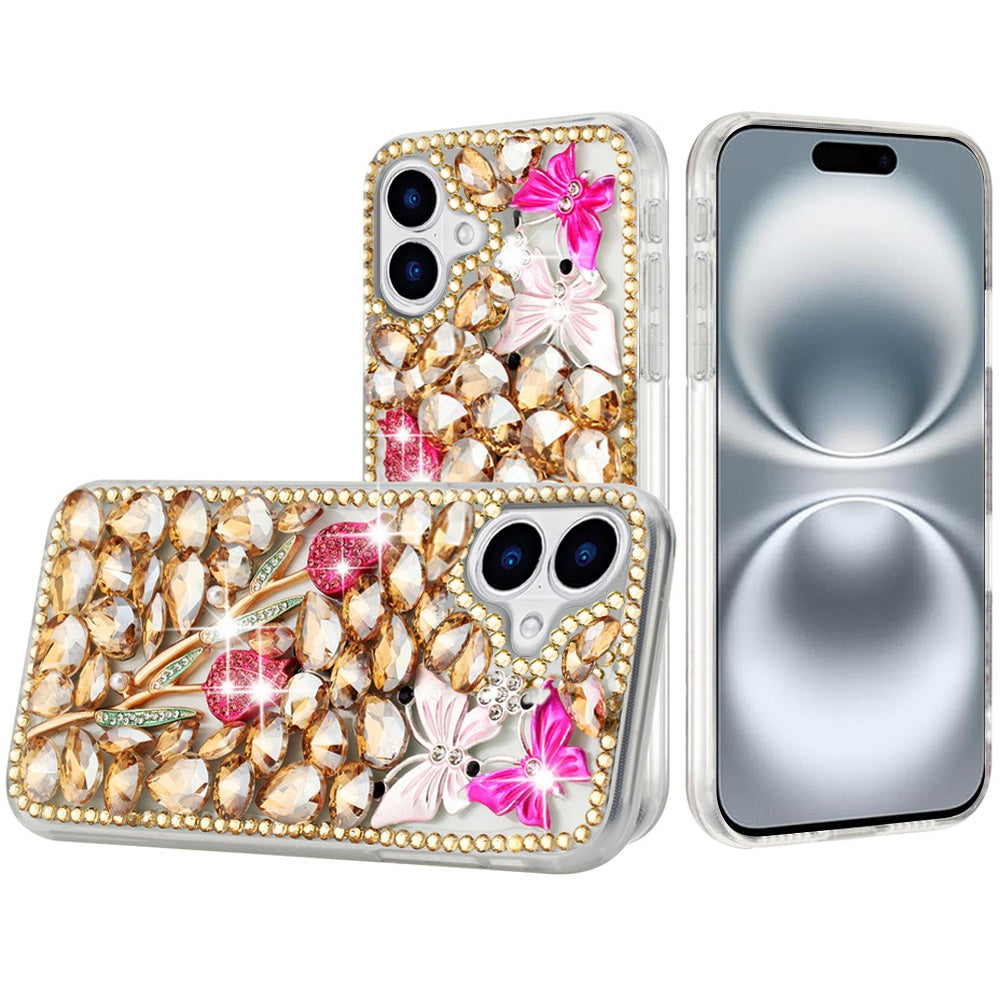 For Motorola Razr 2025 /2024 Bling Crystal 3D Full Diamonds Luxury Sparkle Rhinestone Hybrid Case Cover Gold Exquisite Garden Flower