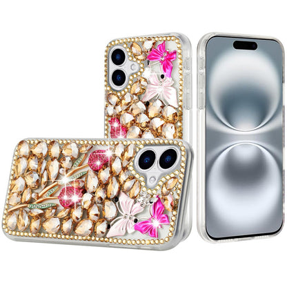 For Motorola Razr 2025 /2024 Bling Crystal 3D Full Diamonds Luxury Sparkle Rhinestone Hybrid Case Cover Gold Exquisite Garden Flower