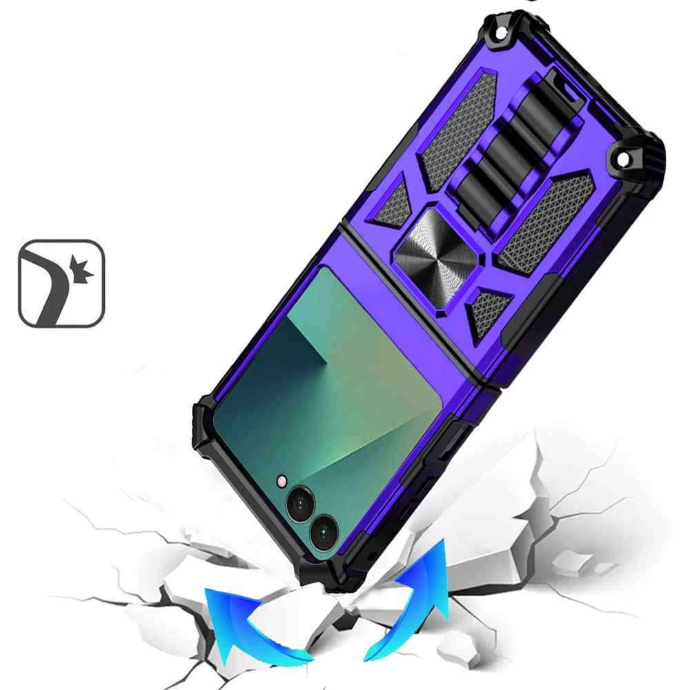 For Samsung Galaxy Z Flip 7 Hybrid Shockproof [Military Grade] Rugged Protective with Magnetic Car Mount & Invisible Stand Case Cover