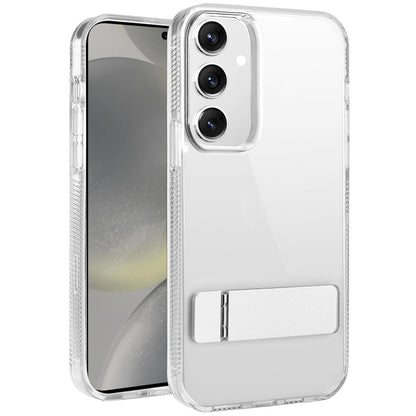 For Samsung Galaxy S25 Ultra Transparent with Sturdy Metal Kickstand Hybrid Dual Layer Tough Shock-Absorbent Slim Fit Hard PC + TPU Case Cover Clear