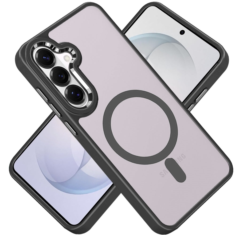 For Samsung Galaxy S26 MagSafe Compatible Transparent Greatest Clear Acrylic with Color Frame Thick Hybrid TPU Hard Case Cover Black