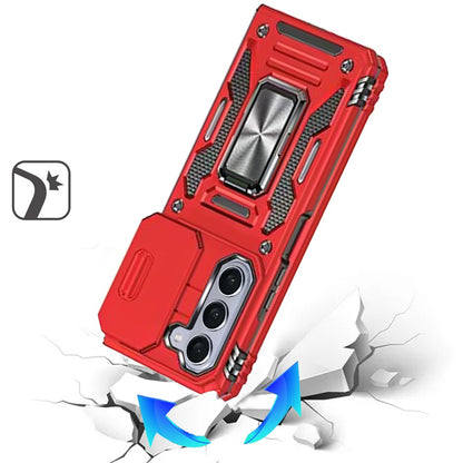 For Samsung Galaxy Z Fold 7 Tough Hybrid Case with Movable Camera Window & Metal Ring Stand Shockproof Case Cover Red