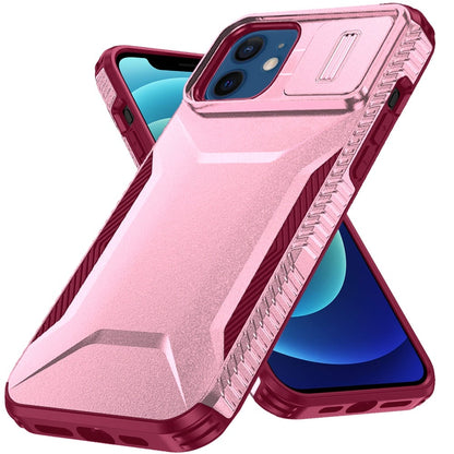 For Apple iPhone 12 /12 Pro Slim Fit Shockproof Hybrid with Slide Camera Window Covering, Rugged Tpu Silicone Hard PC Bumper Case Cover