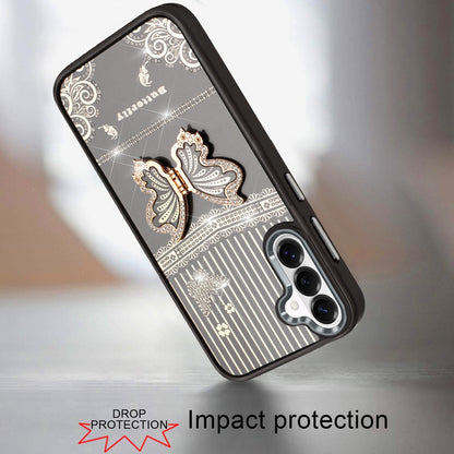 For Samsung Galaxy S26+ / S26 Plus Glitter 3D Butterfly Design Bling Metallic Edge Hybrid Stand Drop Protection TPU Shockproof Case Cover