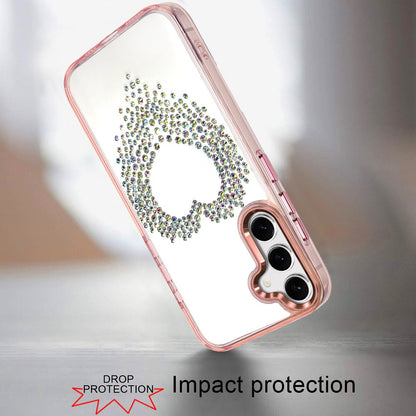 For Samsung Galaxy S25 FE, S25 Fan Edition Angel Hearts Bling Glitter Diamond Hybrid TPU Cover, Colorful Frame Shockproof Protective Back Case Cover Rose Gold
